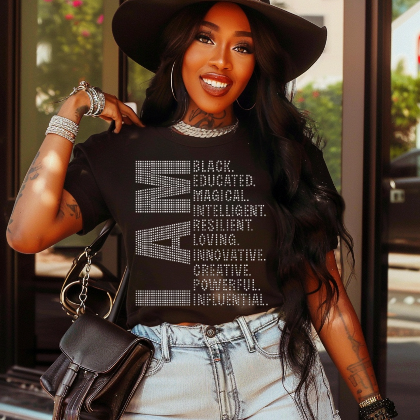 I AM SHORT SLEEVE RHINESTONE T-SHIRT