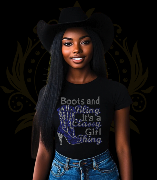 BOOTS AND BLING  SHORT SLEEVE RHINESTONE T-SHIRT